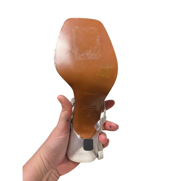 FRAME Metallic Silver Le Addison Strappy Square Toe Stiletto Sandal EU38 ~US7.5 - Picture 5 of 10